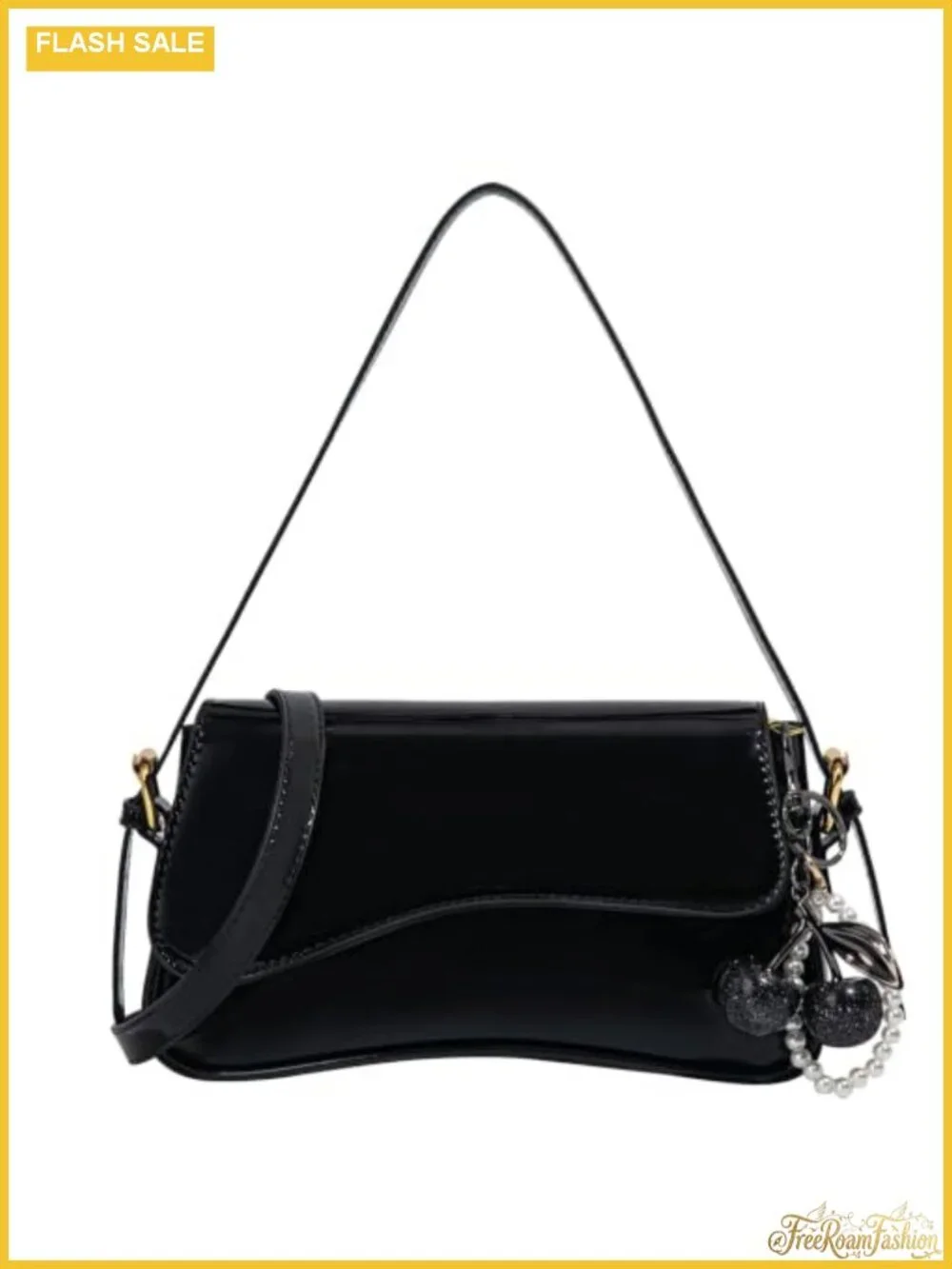 Vintage Y2K Hobo Bag with Cherry Pendant Crossbody PU Leather Faux Leather